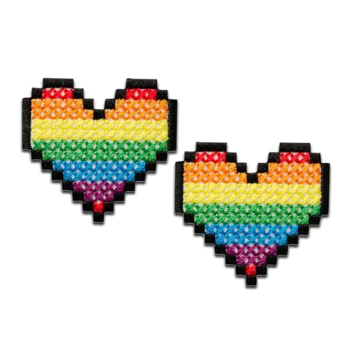 Mono-Quick 1433x Love is Love Rainbow Applikation, Bügelbild, Patch, Aufnäher Regenbogen Herz Pride (14339 - Pixel Herzen 2er) von Mono-Quick