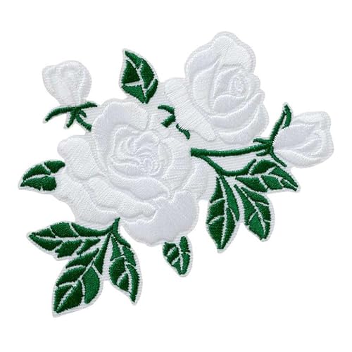Mono-Quick 18218 Blumenranke weiß Applikation, Bügelbild, Patch, Aufbügler, Rose ca. 9,5 x 9,5 cm von Mono-Quick