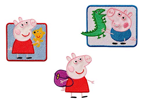 Mono-Quick 364 Peppa Wutz, 3er Set Gestickte Applikationen zum Aufbügeln oder Aufnähen, Polyester, mehrfarbig, MD, 3 Anzahl von Mono-Quick