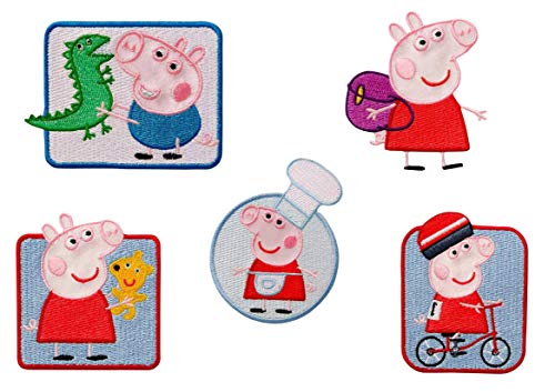 Mono-Quick 365 Peppa Wutz, 5er Set Gestickte Applikationen zum Aufbügeln oder Aufnähen, Polyester, mehrfarbig, MD, 5 Anzahl von Mono-Quick