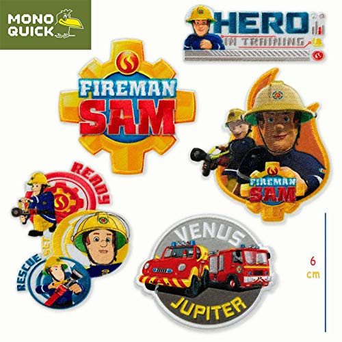 Mono-Quick 367 Fireman Sam Patches zum Aufbügeln, Aufkleben oder Aufnähen, Polyester, mehrfarbig, MD, 5 von Mono-Quick