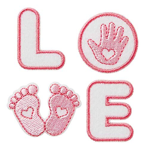 Mono Quick 4er Baby Love, türkis oder rosa Applikationen, Bügelbild - Händchen Füßchen Sticker Aufnäher (18106 - Baby Rosa) von Mono Quick
