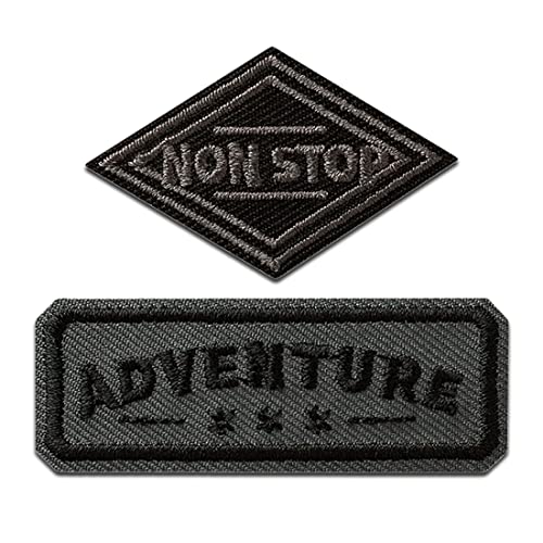 Mono Quick Adventure und Non Stop 2 Stück - Aufnäher, Bügelbild, Aufbügler, Applikationen, Patches, Flicken, zum aufbügeln, Größe: 2,8 x 5,7 cm Mono Quick Adventure und Non Stop 2 Stück - Aufnäher, Bügelbild, Aufbügler, Applikationen, Patches, Flicken, zum aufbügeln, Größe: 2,8 x 5,7 cm von Mono-Quick