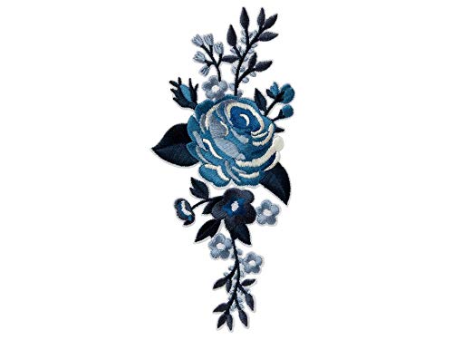 Mono-Quick Aufnäher Bügelbild Applikation zum Aufbügeln Rosen Blumen Blau 7 x 15 cm von Mono-Quick