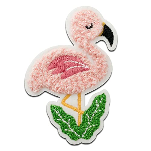 Mono Quick Flamingo flauschig Chenille Tier - Aufnäher, Bügelbild, Aufbügler, Applikationen, Patches, Flicken, zum aufbügeln, Größe: 6,9 x 5 cm von Mono-Quick