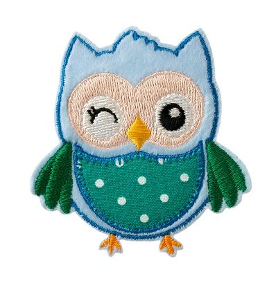 Mono-Quick GmbH Applikationen - Kids and Hits - aufbügelbar Eule, groß ca. 5,0x6,5 cm blau von Mono-Quick