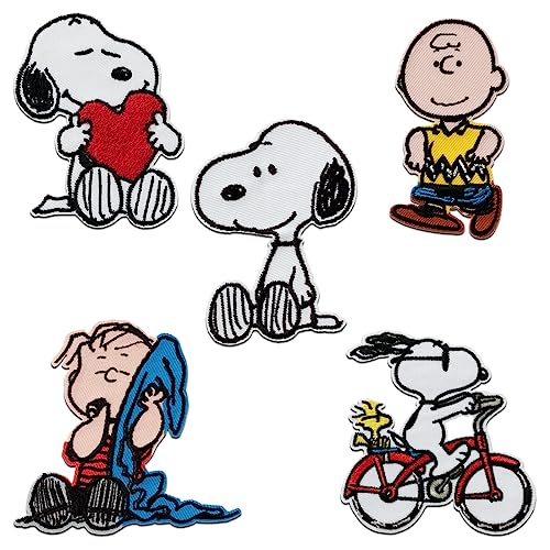 Mono-Quick Peanuts © Snoopy Set 5 Stück - Aufnäher, Bügelbild, Aufbügler, Applikationen, Patches, Flicken, zum aufbügeln von Mono-Quick