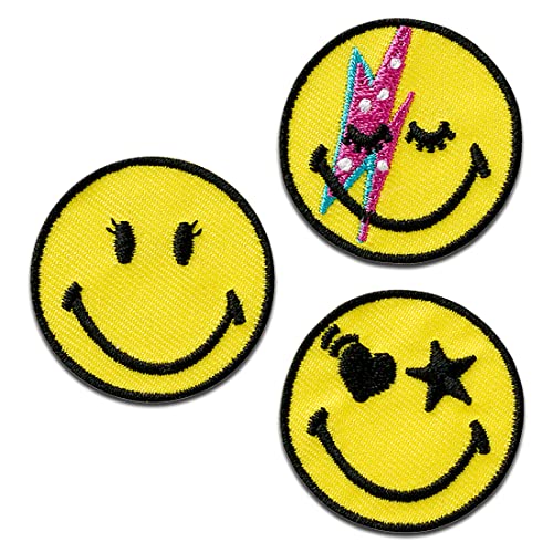 Mono Quick Smiley © Rock 3 Stück - Aufnäher, Bügelbild, Aufbügler, Applikationen, Patches, Flicken, zum aufbügeln, Größe: 3,5 x 3,5 cm von Mono-Quick