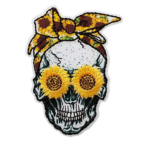 Mono Quick Totenkopf Sonnenblumen - Aufnäher Aufbügler Applikation Iron-On Patch von Mono-Quick