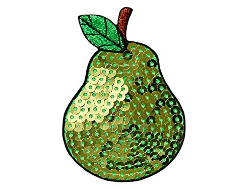 Monoquick Applikation Aufnäher Patch Früchte tutti frutti Birne mit Pailletten 4,8 cm x 7,0 cm 16156 grün von Mono-Quick