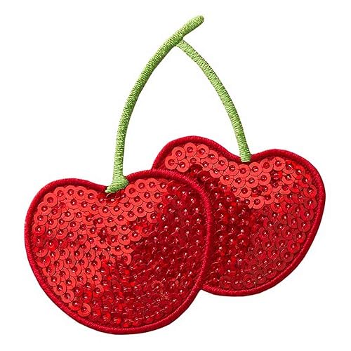 Monoquick Applikation Aufnäher Patch Früchte tutti frutti Kirschen mit Pailletten 6,7 cm x 6,7 cm 16157 von Monoquick