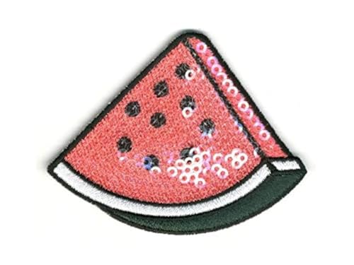 Monoquick Bügelbild Applikation Aufnäher Patch Früchte tutti frutti Melone mit Pailletten 5,7 cm x 7,3 cm, 16152, rot grün von Monoquick