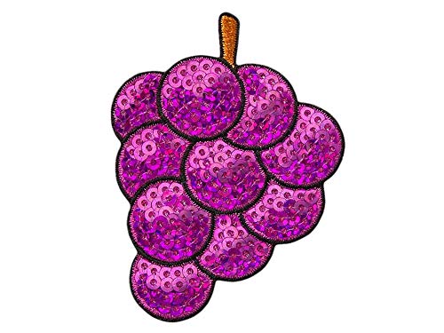 Monoquick Applikation Aufnäher Patch Früchte tutti frutti Weintrauben Trauben mit Pailletten 4,8 cm x 6,5 cm 16155 lila von Monoquick