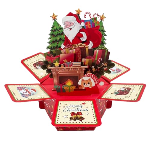 3D-Karten mit Aufschrift "Merry Christmas", Weihnachtsmann-3D-Grußkarten, sechseckig, festliches Ornament mit Umschlägen, Haftnotizen für Geburtstag, Esstisch, Vitrine, Kinder, Schreibtisch von Monozoz