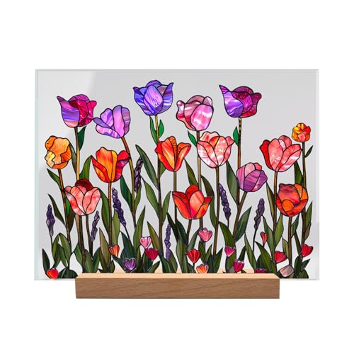 Monozoz Acryl-Blumenmuster-Imitat, bemaltes Blumenmuster, Acryl-Tischdekoration, handgefertigter, durchscheinender -Tischaufsatz für Wohnzimmer, Schlafzimmer, Küche von Monozoz