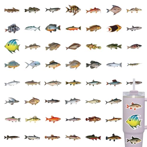 Monozoz Fisch-Wasserflaschen-Aufkleber – 110 x Fisch-Motiv-Aufkleber, Laptop-Aufkleber, wasserdicht, für Gitarre, Skateboard, Telefon, Computer, Klassenzimmerpreise von Monozoz