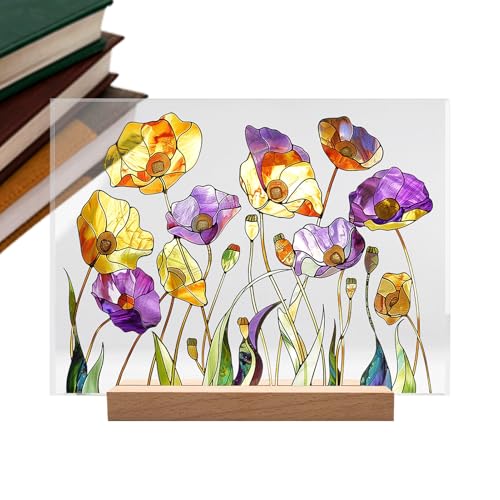 Monozoz Gebeizte Acryl- -Tischdekoration, kreatives Blumenmuster, bunter Lichtfänger, handgefertigt, durchscheinend, -Tischaufsatz für Wohnzimmer, Schlafzimmer, Küche von Monozoz