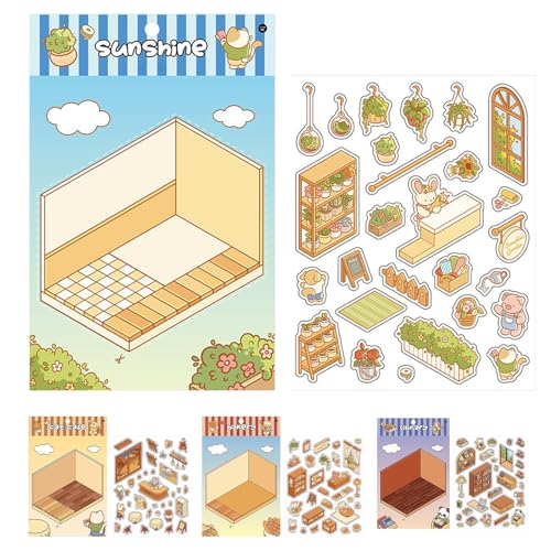Monozoz Hausaufkleber zum Selbermachen, Effekt-Haus-Szenen-Aufkleber, machen Sie Ihre eigene Szene, Cartoon-Aufkleber für kleine Zimmer, Landschaftsgestaltung für Kinder, 4 Stück Monozoz Hausaufkleber zum Selbermachen, Effekt-Haus-Szenen-Aufkleber, machen Sie Ihre eigene Szene, Cartoon-Aufkleber für kleine Zimmer, Landschaftsgestaltung für Kinder, 4 Stück von Monozoz