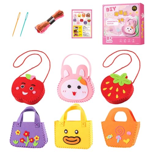 Monozoz Nähtaschen-Set für Kinder, Handtaschen-Nähset, Vlies-Kinder-Erstnähset, pädagogisches handgefertigtes Taschenhandwerk mit Mustern für einfachen Anfänger von Monozoz