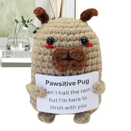 Monozoz Positive Häkelhund, Stressabbau Strickpuppe, gestrickte Hundemops-Dekoration, emotionale inspirierende Puppe mit positiver Karte für Frauen, Mops-Liebhaber Monozoz Positive Häkelhund, Stressabbau Strickpuppe, gestrickte Hundemops-Dekoration, emotionale inspirierende Puppe mit positiver Karte für Frauen, Mops-Liebhaber von Monozoz