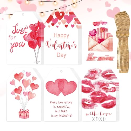 Monozoz Valentinstags-Etiketten – 60 x Wickeletiketten mit Schnüren, Valentinstag-Papieranhänger mit Löchern, Liebesetiketten für Valentinstag, Hochzeit Monozoz Valentinstags-Etiketten – 60 x Wickeletiketten mit Schnüren, Valentinstag-Papieranhänger mit Löchern, Liebesetiketten für Valentinstag, Hochzeit von Monozoz