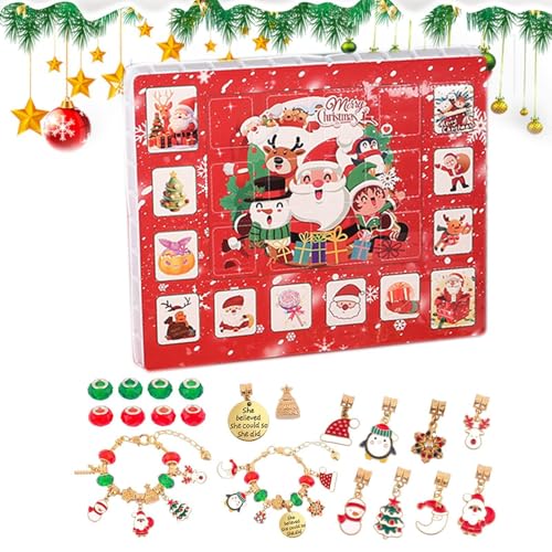 Monozoz Weihnachts-Armbänder – Kinder-Countdown-Kalender-Armband-Set, Armbänder, Ornament, Schmuckherstellungs-Set für Mädchen, Weihnachten, Neujahr, Geburtstag von Monozoz