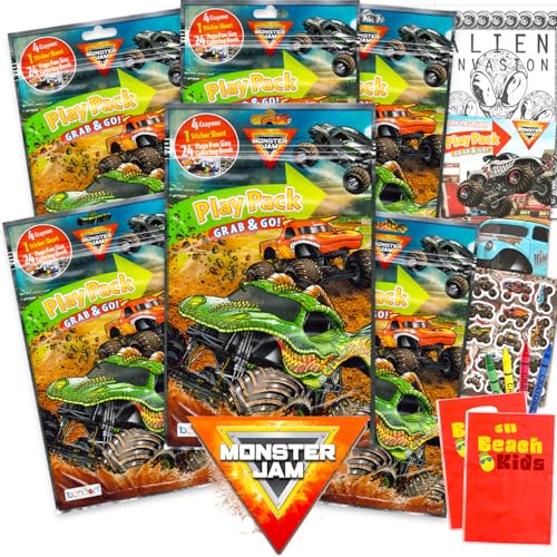 Monster Jam Spielpackung Partygeschenke für Kinder – Paket mit 6 Leckerli-Taschen mit Malbüchern, Malutensilien und mehr Geschenktüten für Jungen, Mädchen von Monster Jam