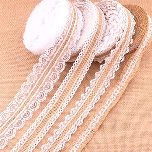 Monsully 4 Rollen Juteband mit Spitze Weiß, Weiße Jutebandrolle Sackleinen Juteband mit Spitze Natürliche Vintage Leinwand Hessische Jute Band für DIY Handwerk Hochzeit Party von Monsully