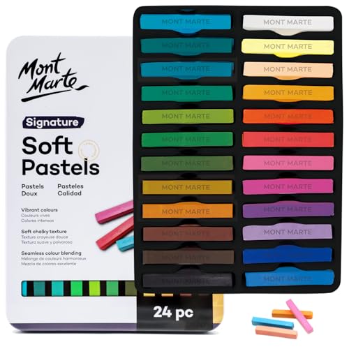 MONT MARTE Weiche Pastellkreiden in Blechdose, 24 Stück, lebendige Pastellstäbchen, tolle Mischung, kommt in Aufbewahrungsbox, ideal für Kunst, Handwerk, Ausmalen von Mont Marte