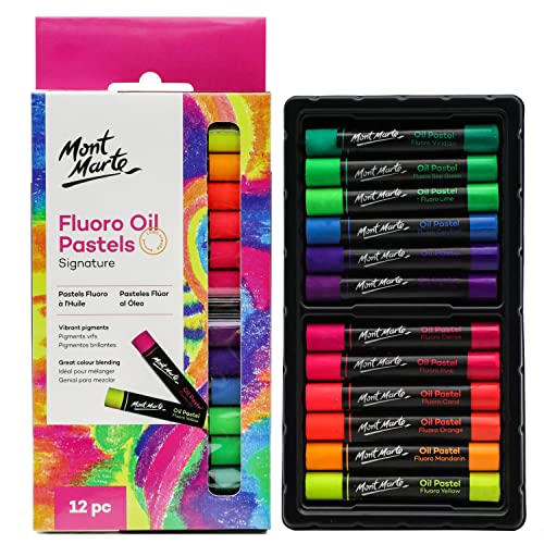 Mont Marte Ölpastellkreide Set – 12 Stück – Fluoreszierend – Weiche Ölkreide – Intensive Farben, hohe Pigmentierung – Ideal für Malerei und Zeichnungen von Mont Marte