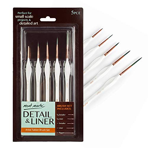 Mont Marte Pinselset fein – 5 feine Pinsel – Ideale Detail Pinsel für Acrylfarben, Wasserfarben, Ölfarben Mont Marte Pinselset fein – 5 feine Pinsel – Ideale Detail Pinsel für Acrylfarben, Wasserfarben, Ölfarben von Mont Marte