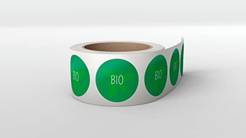 500 x BIO Lebensmittel Kennzeichnung Aufkleber, 38 mm, Rund Produktaufkleber BIO Lifestyle Sticker, Selbstklebende Etiketten, Sticker auf Rolle von Montalti