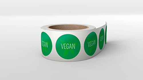 500 x Vegane Lebensmittel Kennzeichnung Aufkleber, 38 mm, Rund Produktaufkleber VEGAN, Allergien Kennzeichnung, Lifestyle Sticker, Selbstklebende Etiketten, Sticker auf Rolle von Montalti