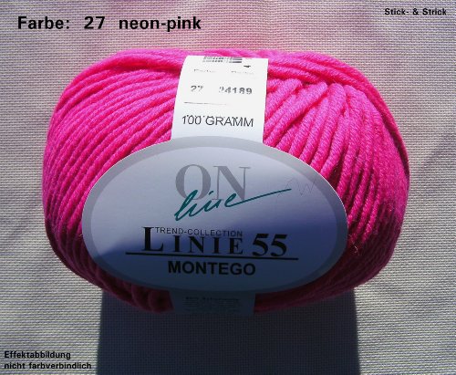 100 g Wolle ONLine Linie 55 Montego, Fb. 27 neonpink von Montego