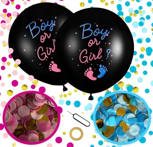 XXL Gender Reveal Party Deko - 2 Stück 90 cm Boy or Girl Ballons, 36 Zoll Konfetti-Füllung in Pink und Blau für Baby Party Dekoration XXL Gender Reveal Party Deko - 2 Stück 90 cm Boy or Girl Ballons, 36 Zoll Konfetti-Füllung in Pink und Blau für Baby Party Dekoration von Montegoni