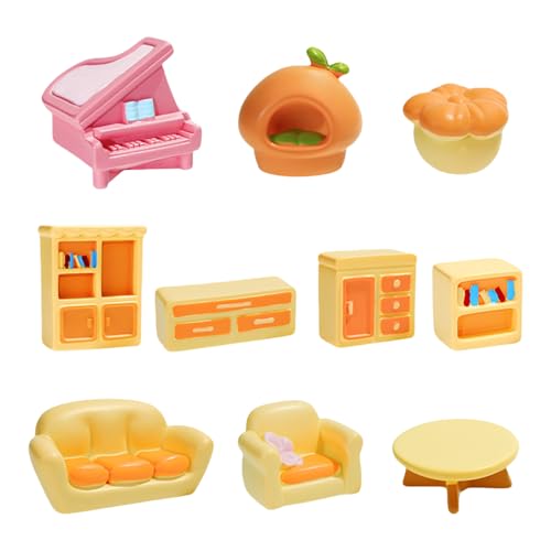 Montesy 10-teiliges Miniatur-Wohnzimmermöbel-Zubehör-Set für Gartenlandschaft und Puppenhäuser, Harz, Sofa, Tisch, Ornamente von Montesy