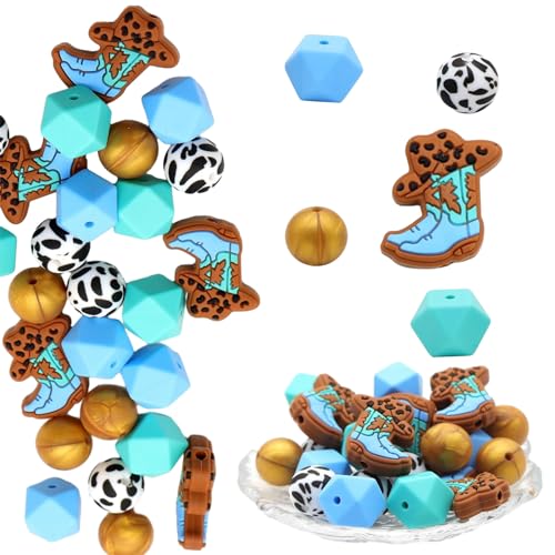Montesy 25-teiliges achteckiges/rundes Silikonperlen-Set für Schlüsselanhänger, trendige Farben und verschiedene Formen für Mode-Accessoires von Montesy