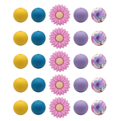 Montesy Bunte/runde Silikonperlen, Großpackung für Schlüsselanhänger, trendige Farben und verschiedene Formen für Mode-Accessoires von Montesy