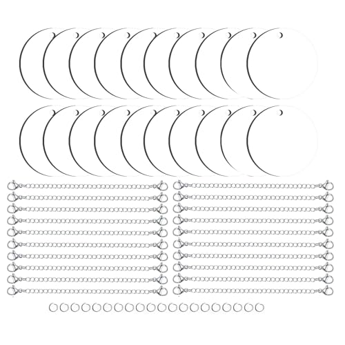 Montesy Doppelseitiger Sublimationsdruck-Schlüsselanhänger, Rohlinge, 20 runde, 20 Schlüsselanhängerringe, 20 Biegeringe für Heimwerker von Montesy