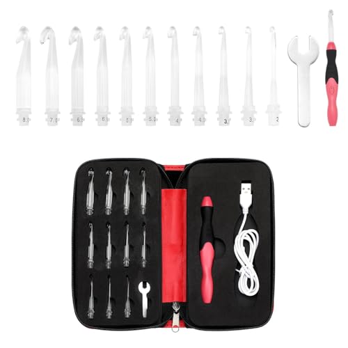 Montesy Ergonomisches Häkelnadel-Set mit 11 austauschbaren Hakenspitzen, beleuchtete LED-Häkelnadeln, Erwachsenen-Stricken von Montesy