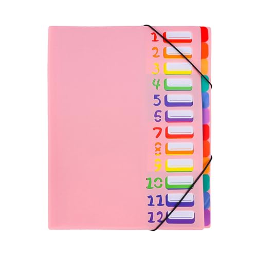 Montesy Fächermappe mit 12 Fächern, bunt, farbkodiert, elastisch, wasserdicht, für Schule und Büro von Montesy