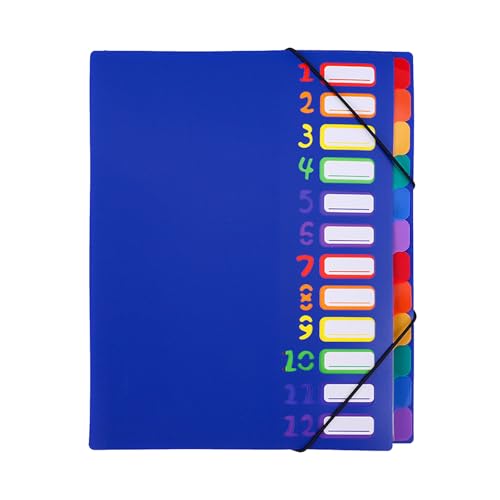 Montesy Fächermappe mit 12 Fächern, bunt, farbkodiert, elastisch, wasserdicht, für Schule und Büro von Montesy