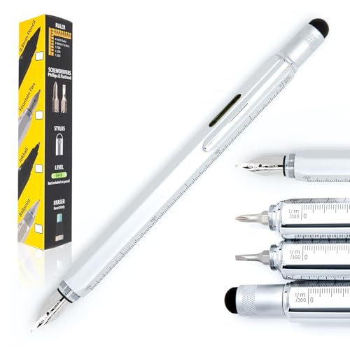 Monteverde USA Tool Füllfederhalter – Silber – Flexfeder | 9-in-1 Multifunktionsstift mit Stylus, Schraubendreher, Wasserwaage und Lineal | Nachfüllbarer Luxusstift für Kreative | Ideales von Monteverde