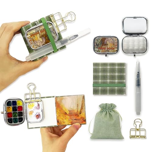 MontiJoy Mini-Reise-Aquarell-Paletten-Set, 12 Mulden, klein, leer, tragbar, mit Deckel, 6 x 6 cm, Taschen-Aquarell-Skizzenbuch, 20 Blatt, 63,5 kg, nachfüllbarer Pinselstift MontiJoy Mini-Reise-Aquarell-Paletten-Set, 12 Mulden, klein, leer, tragbar, mit Deckel, 6 x 6 cm, Taschen-Aquarell-Skizzenbuch, 20 Blatt, 63,5 kg, nachfüllbarer Pinselstift von MontiJoy