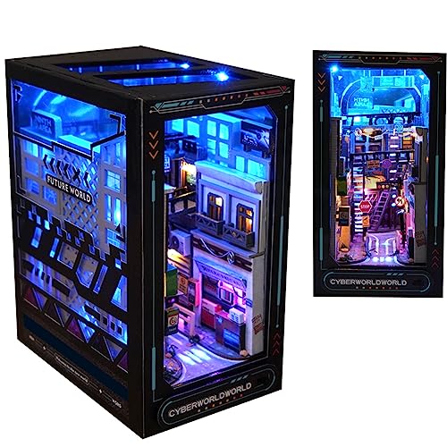 DIY Dollhouse Booknook Bücherregal Einsatz Dekor, DIY Book Nook Kit, 3D Holzpuzzle mit LED-Beleuchtung Buchecke Bücherregal Einsatz Holz Buchstütze Modellbau von Montidey