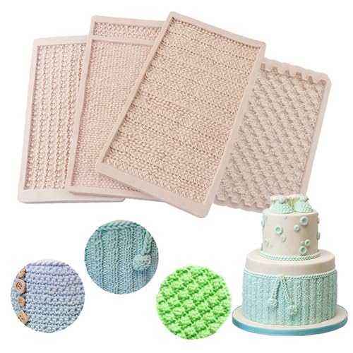 Fondant-Abdruckmatte, 4 Stück Strick-Kuchenbordüre, Silikonform, Pullover-Textur-Design, Silikon-Kuchen-Dekorations-Zubehör für DIY Sugarcraft Paste Cupcake Backzubehör Fondant-Abdruckmatte, 4 Stück Strick-Kuchenbordüre, Silikonform, Pullover-Textur-Design, Silikon-Kuchen-Dekorations-Zubehör für DIY Sugarcraft Paste Cupcake Backzubehör von Montidey