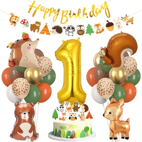 Deko 1. Geburtstag Junge Mädchen, Geburtstagsdeko 1 jahr, Grüne Gold Dschungel Erster Geburtstags Deko, Safari Tiere Waldtiere Folienballon für Kindergeburtstag, Wild One Geburtstag Deco Deko 1. Geburtstag Junge Mädchen, Geburtstagsdeko 1 jahr, Grüne Gold Dschungel Erster Geburtstags Deko, Safari Tiere Waldtiere Folienballon für Kindergeburtstag, Wild One Geburtstag Deco von Montrestar