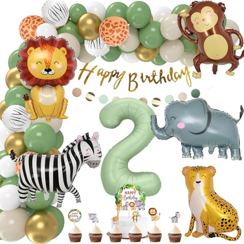 Deko 2. Geburtstag Junge Mädchen, Geburtstagsdeko 2 jahr, Grüne Dschungel 2. Geburtstags Deko, Waldtiere Safari Tiere Folienballon für Kindergeburtstag, Wild Two Geburtstag Deco Deko 2. Geburtstag Junge Mädchen, Geburtstagsdeko 2 jahr, Grüne Dschungel 2. Geburtstags Deko, Waldtiere Safari Tiere Folienballon für Kindergeburtstag, Wild Two Geburtstag Deco von Montrestar
