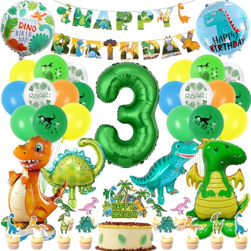 Dino Geburtstag Luftballon 3 Jahre, XXL Dinosaurier Folienballons für Junge Dino Geburtstag Luftballon 3 Jahre, XXL Dinosaurier Folienballons für Junge von Montrestar