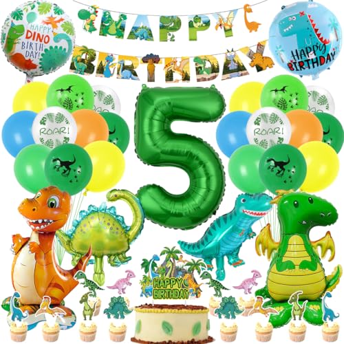 Dino Geburtstag Luftballon 5 Jahre, XXL Dinosaurier Folienballons für Junge Dino Geburtstag Luftballon 5 Jahre, XXL Dinosaurier Folienballons für Junge von Montrestar